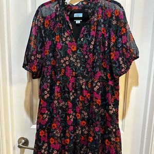 CeCe Black Floral Dress with Pink and Orange Accents